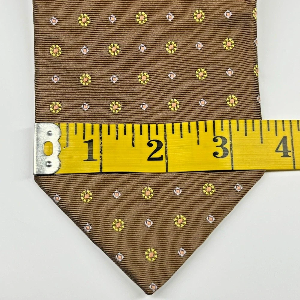 Ermenegildo Zegna Repp Silk Men's Necktie Brown Geometric Circles Diamonds Italy